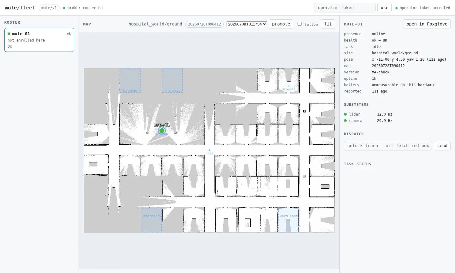 The fleet map with taught zones and the revision picker